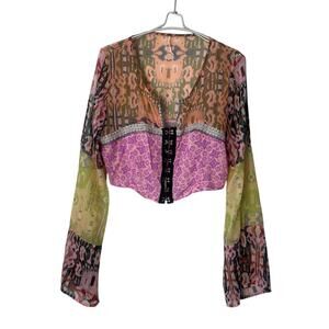 Free People Walk That Walk Blouse Cropped Colorful Size Large